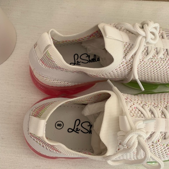New La Sheela White Elastic Mesh Lace Slip On Fashion Sneakers Women’s 8 - Picture 12 of 13